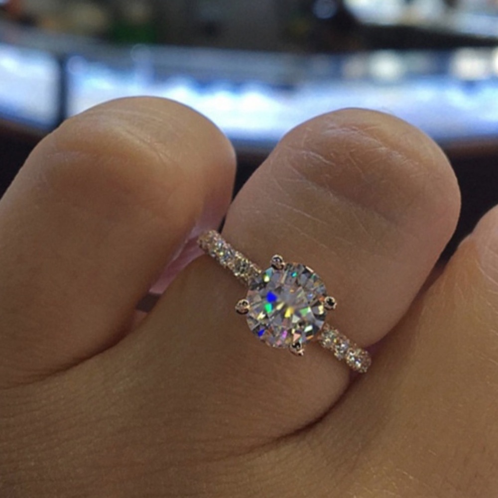 NEW 925 Silver Round Diamond Engagement Ring - Picture 2 of 3